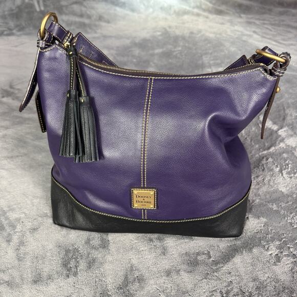 VTG Dooney & Bourke Bag Sophie Hobo Pebble Leather Navy Blue Red Lining 90s - Picture 1 of 15